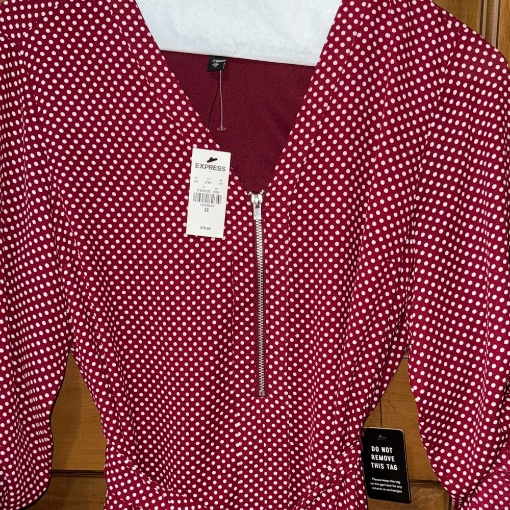 Express Polka Dot Dress with Belt Maroon XS NWT